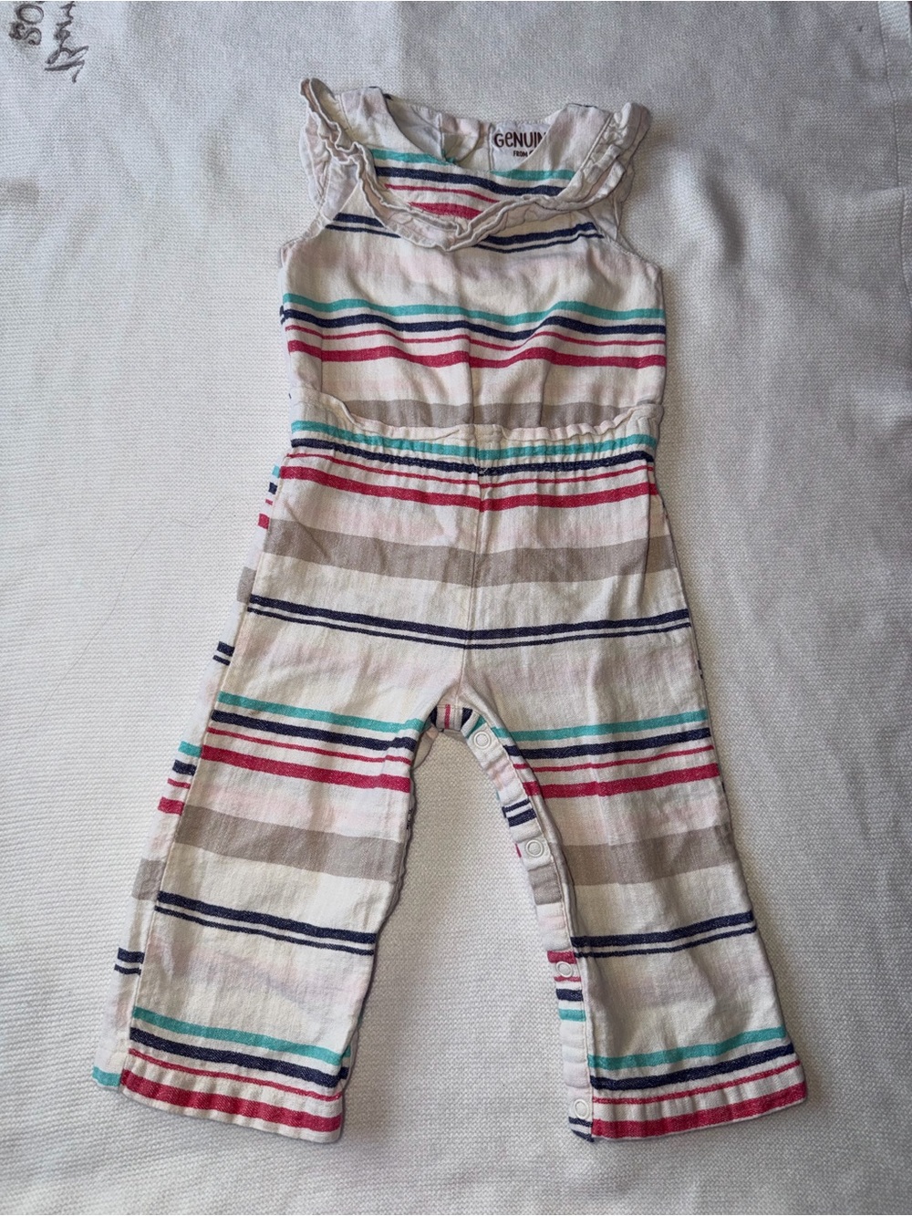 Genuine Kids by OshKosh Cream Striped Baby Romper